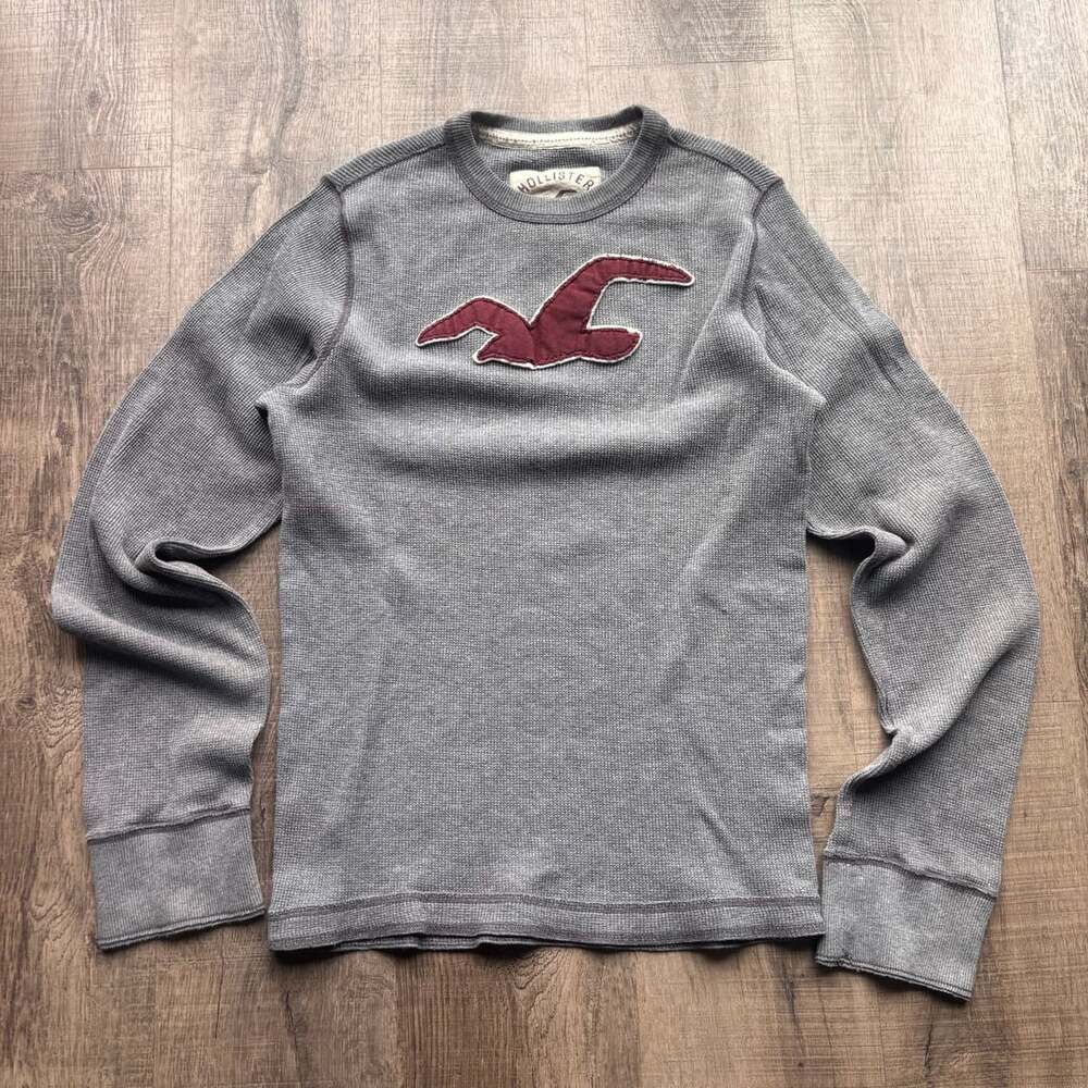 Vintage Hollister California Gray Waffle Weave Thermal Long Sleeve Shirt medium